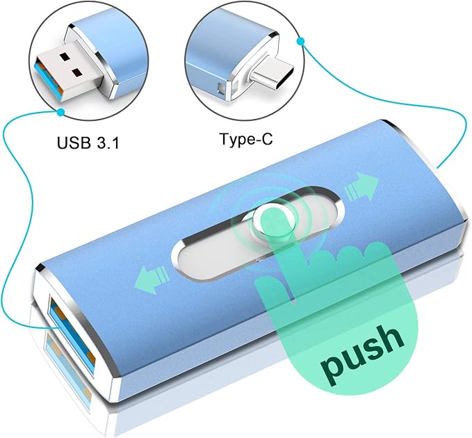 256GB Flash Drive, Aiibe USB C Flash Drive 256GB Dual USB 3.1 USB C Memory Stick OTG Type C Thumb Drive 256 GB USB C Drive for PC Tablet TV Car Type C Smart Phone (256G, Blue)