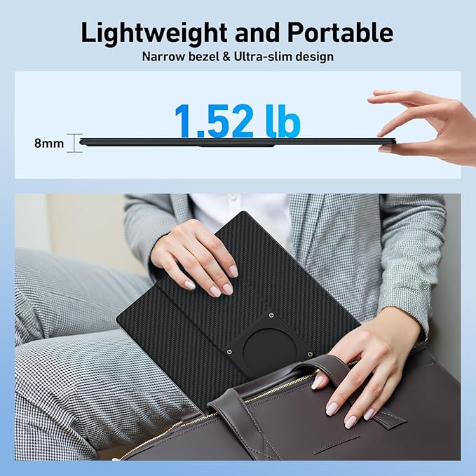 Laptop Screen Extender Monitor Portable - 16.1'' FHD 1200P Portable Screen for Laptops, 360° Rotating, Plug & Play, Detachable Stand, Height Adjustable Laptop Monitor Extender for Mac/Win/Phone/Tablet