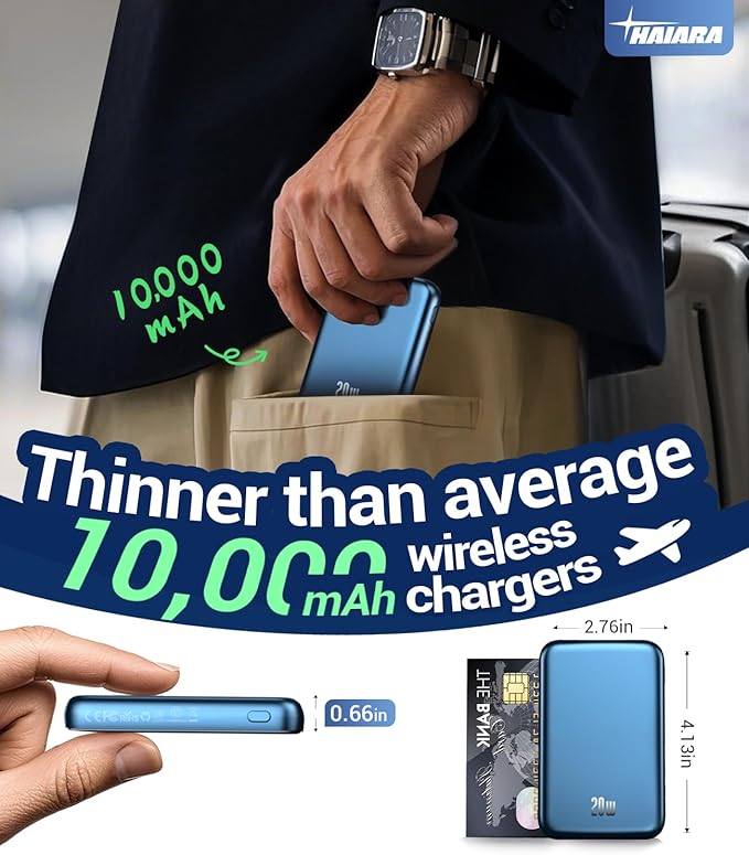 for Magsafe Battery Pack, 10000mAh Magnetic Portable Charger with USB-C Cable 20W Fast Charging, Slim & Lightweight Wireless Power Bank for iPhone 17/16/15/14/13 Series, for Travel Cruise Essentials