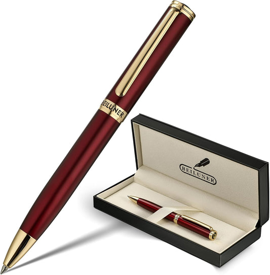 BEILUNER Red Lacquer Gel Pen With 24K Gold Finish, Retractable Pens, Gift Pen Set, Professional, Elegant, Writing, Executive, Office, Nice Fancy Designer, Perfect for Men and Women
