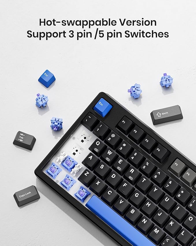 Wireless Mechanical Keyboard,Gasket Mounted with Creamy Sound,Bluetooth/2.4GHz/USB-C,Custom Hot Swappable,RGB Backlit,75% Compact Layout for Gaming/Typing/Win/Mac/PC(Textured Black,Linear Switch)