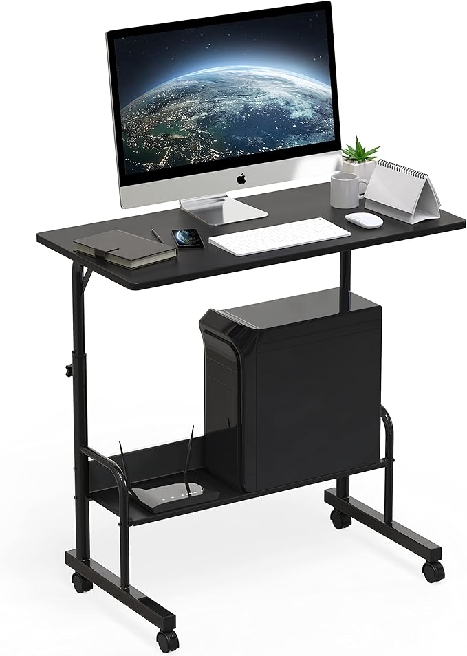 SHW 30.5" to 40.5" Height Adjustable Mobile Standing Desk Laptop Workstation for Walking Pad Treadmill, Black