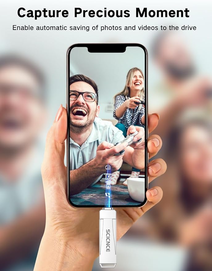 SCICNCE 256GB Flash Drive Intended for iPhone, USB Memory Stick Storage Backup for Photos Videos, Plug and Play No APP Required, Compatible with iPhone iPad Android and Computers (Metal Silver)