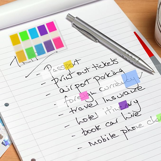 KICNIC Sticky Tabs 1000 Pcs (1.77 * 0.47 in),Fluorescent Pop Up Book Tabs, Adhesive Index Tabs for Annotating Books, Page Marker Flags, Reusable for School, Binder, Office, 8 Dispensers (10 Colors)