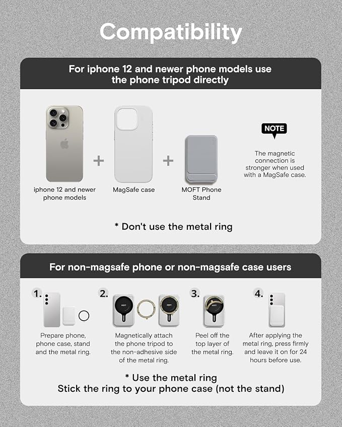 MOFT Phone Tripod Stand Selfie Stick for iPhone, Multi-Angles iPhone Stand, Lightweight & Portable Phone Holder, Strong Magnets, MOVAS Vegan Leather, Travel Essentials, Cement (Without Card Slot)