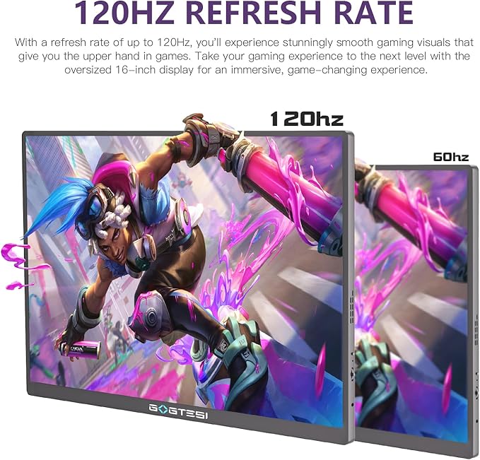 16'' 120Hz Portable Gaming Monitor, 100% sRGB 2.5K QHD 400nits Portable Monitor with HDR, Ultra Slim, Eye Care, External Second Screen for Laptop, PC, PS5, Mac, Xbox
