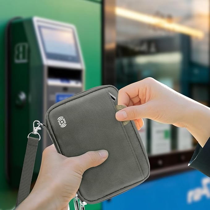 WALNEW Passport Holder Family for 4, RFID Blocking Travel Wallet Women Men, Lightweight Zipper Document Organizer Pouch Bag Credit Cards Case Cover for Travelling, Gray