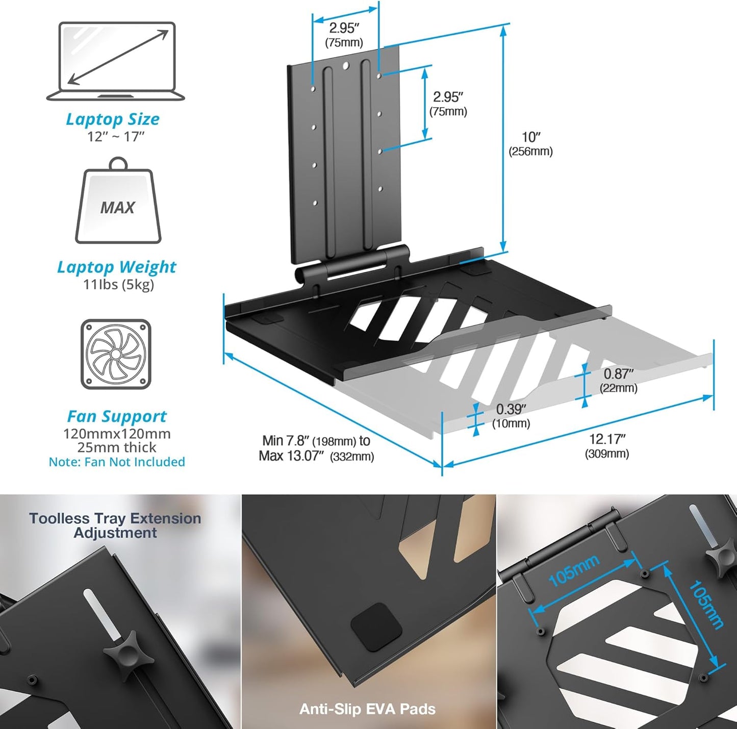 AVLT Laptop & Dual 40 Inch Stacking Monitor Arm Pole Top Mount with USB-C USB-A Ports-Black, Supports 26.4 lbs (12kg), Ultrawide Screen Fit, VESA Compatible, Multi-Screen, Ergonomic Workspace Upgrade