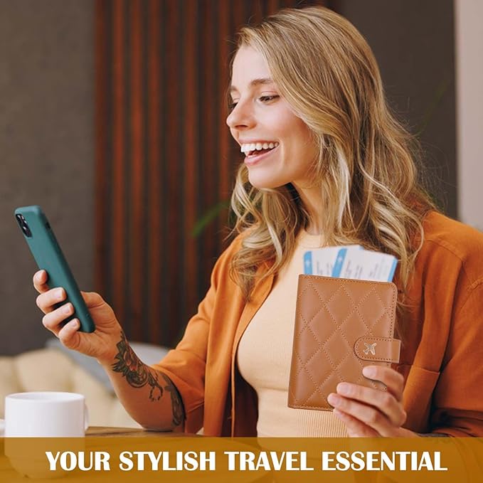 Melsbrinna Premium Leather Passport Holder Covers Case, Waterproof Rfid Blocking Travel Wallet Passport Holder with Pen Holder, Cute Passport Book for Women/Men