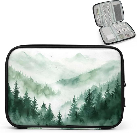 Green Misty Forest Electronics Travel Organizer Case, Tech Accessories Cable Storage Bag for Cords, Charger, Phone, Hard Drive
