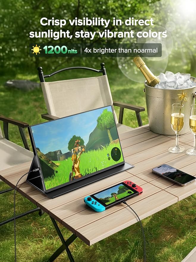 Newsoul Portable Monitor 4K 16" Laptop Monitor 1200Nits High Brightness, 2000:1 Contrast Fast IPS Matte Screen with VESA & Protective Case, Built-in USB-C HDMI Portable Screen for Phone Game Console