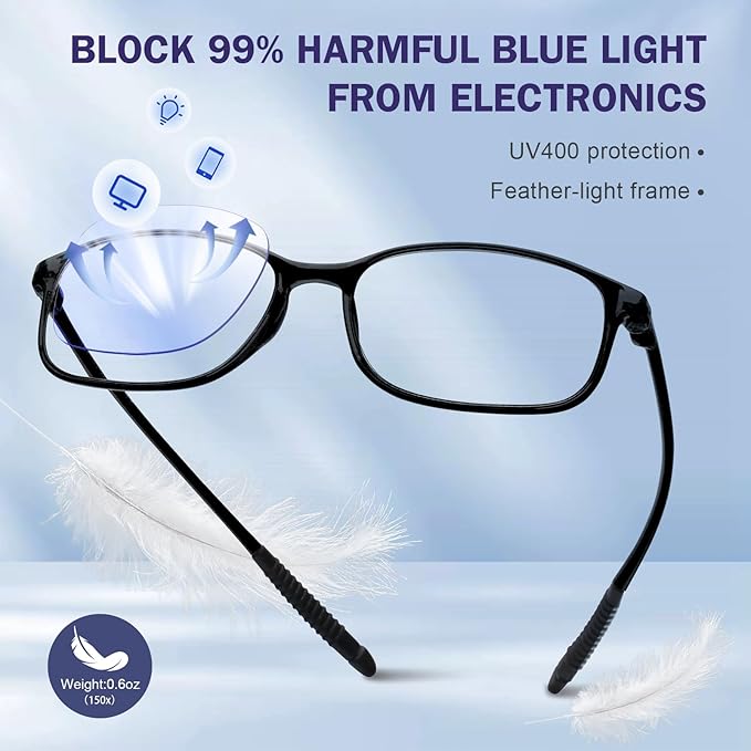 AQWANO 4 Pack Flexible Computer Reading Glasses Men Women Blue Light Blocking, Lightweight TR90 Frame Readers Glasses Anti Glare, 2.75