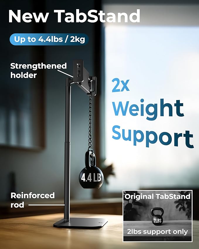 COOPER TabStand, 20" Tall iPad Stand for Desk, Portable Monitor Holder up to 17" Holds 4.4lb, Desktop Tablet Stand, Tablet Mount, Apple iPad Holder for Desk, for Samsung, Kindle, Fire (Night Black)