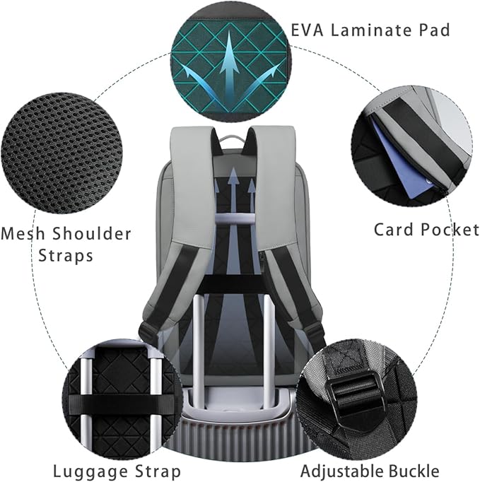 hk Backpack for Men Business Slim Backpack with USB Charger Computer Lightweight Anti-theft Travel Backpacks 15.6 inch Water Resistant Laptop Bag for Work Office College-Grey