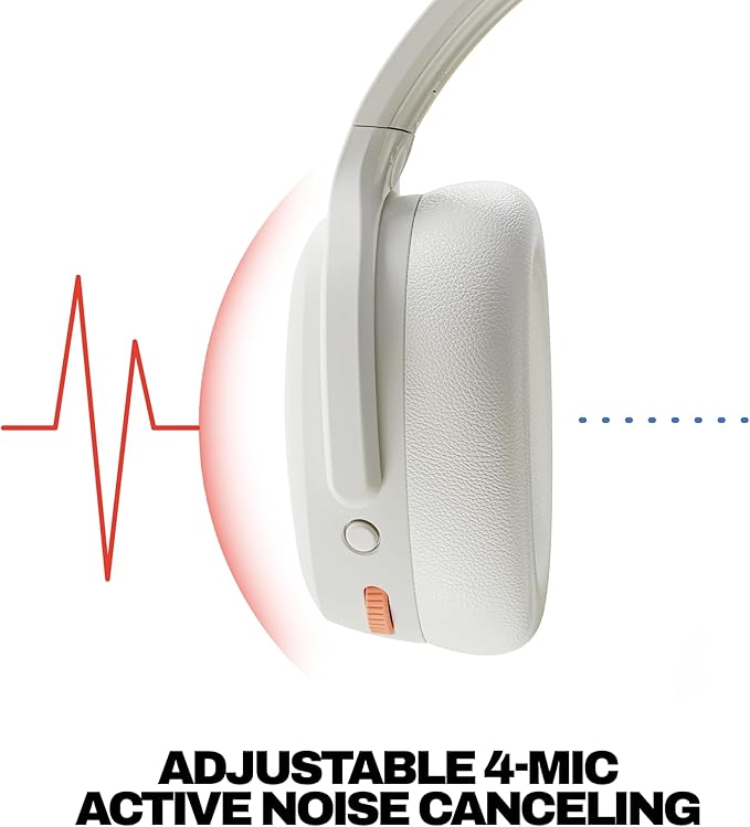 Skullcandy Crusher ANC 2 Wireless Over-Ear Bluetooth Headphones with Multi-Sensory Bass, Active Noise Cancelling, Up to 60 Hours Battery, Microphone for iPhone Android - Bone