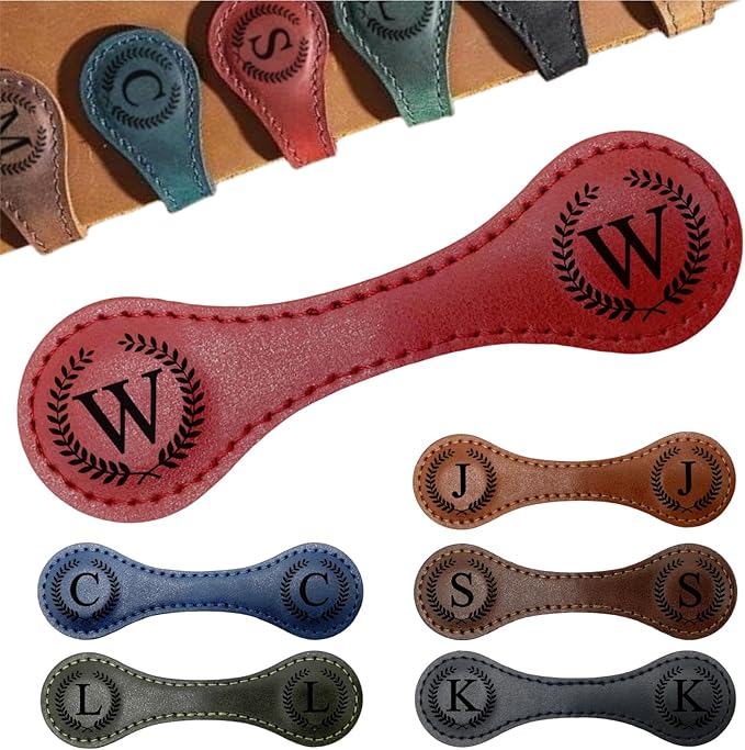 Personalized Magnetic Leather Bookmarks with Initial, 26 Letters Custom Handmade Magnet Book Marks Clips, Gifts for Reading Women, Men, Book Lovers, Kids, Readers Accessories