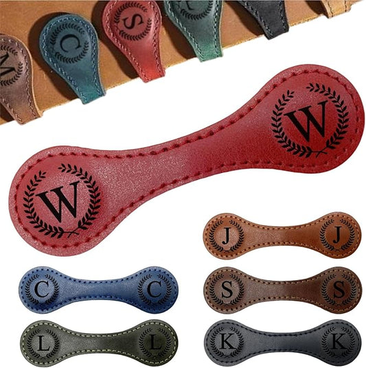 Personalized Magnetic Leather Bookmarks with Initial, 26 Letters Custom Handmade Magnet Book Marks Clips, Gifts for Reading Women, Men, Book Lovers, Kids, Readers Accessories