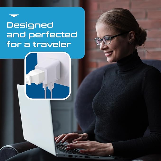 Ceptics UK adapters for travel to London, UAE, Hong Kong - USB-A, USB-C & USA Input - Compact Grounded Type G Plug - Use with Phones, Laptops,Cameras