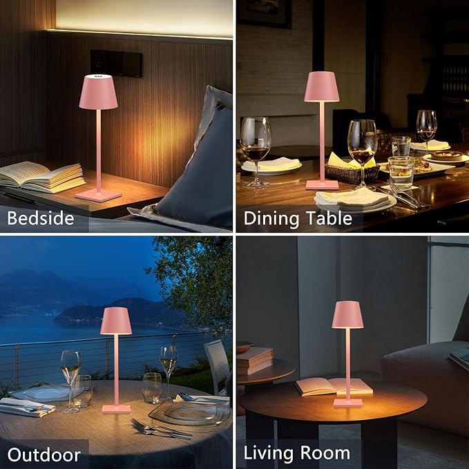 Pink Cordless Table Lamp Set of 2 for Patio Restaurant Home Dinner Dining