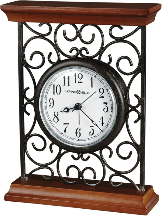 Howard Miller Mildred Table Clock - Vintage Analog Desk Alarm Clock with Quartz Movement - Battery Operated, Quartz Movement, Arabic Numerals - Wooden Tabletop Accent for Classic and Modern Decor