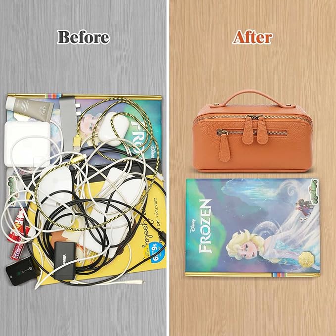 Electronic Organizer Travel Case, Portable Waterproof PU Leather Tech Pouch, Accessories Storage Bag, Compact Travel Cord Organizer for Cable, Charger, Phone, Earbuds (Brown Tech Pouch 2L)