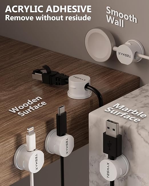 Magnetic Cable Clips 360° Rotation Cord Holder, 6Pack Cord Organizer 1s Lock Cable Smooth Adjustable Desk Organizers and Accessories, Adhesive Cord Clips for Nightstand,Phone,Wall,Car,Home Office