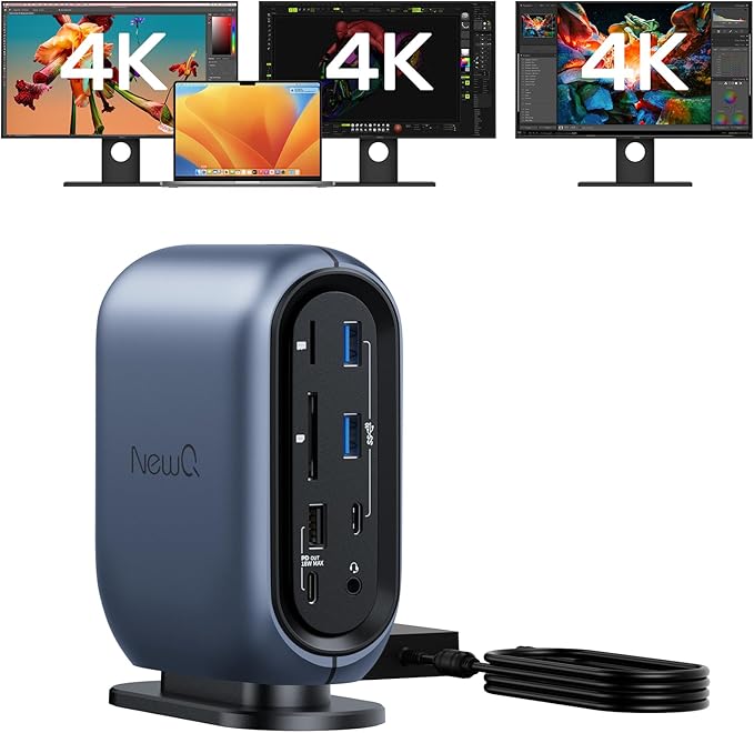 Triple Display Docking Station with 150W Power Adapter for Windows and MacBooks, Equipped with Multiple High-Speed Ports