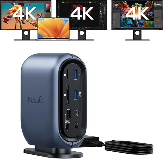 Triple Display Docking Station with 150W Power Adapter for Windows and MacBooks, Equipped with Multiple High-Speed Ports