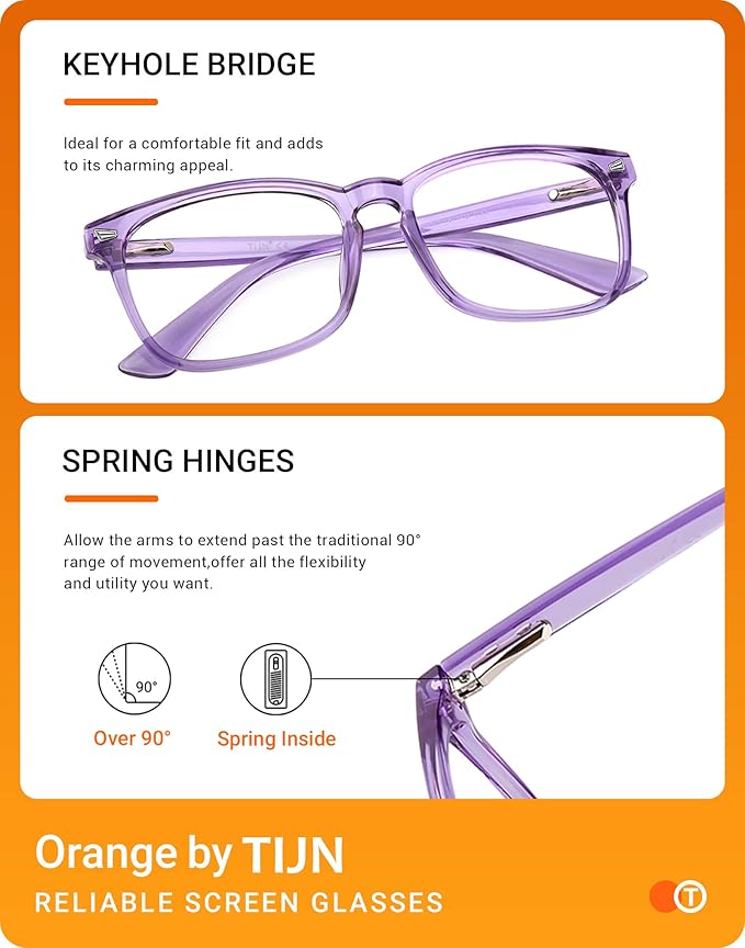 TIJN Blue Light Blocking Glasses for Women Men Clear Frame Square Nerd Eyeglasses Anti Blue Ray Computer Screen Glasses (Purple)