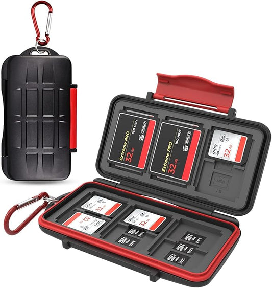 Kiorafoto 36 Slots : 18 TF + 12 SD + 6 CF Memory Card Holder Case Storage Protector Wallet for TF MSD Micro SD SDHC SDXC SDUC CF Compact Flash Memory Cards with Carabiner + Card Tray Removal Pin Key