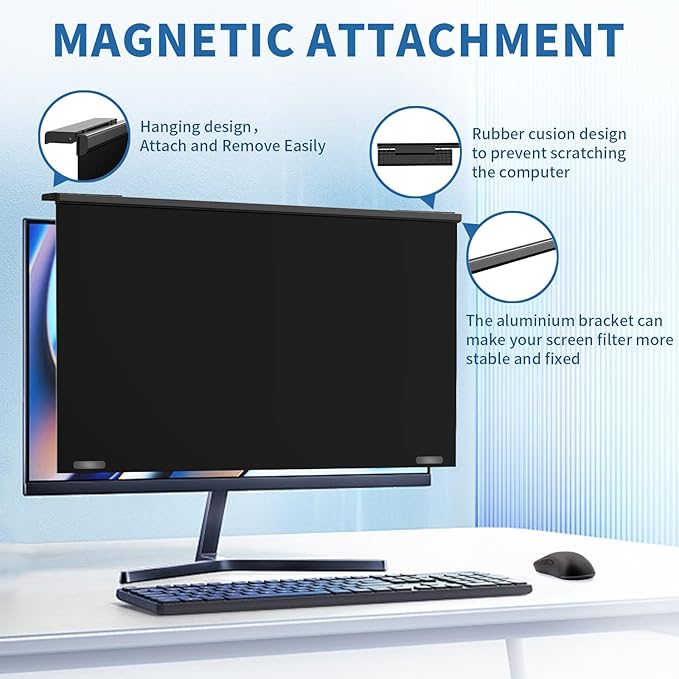 24 Inch Magnetic Privacy Screen for Monitor, Ultra-Thin Anti-Spy Computer Monitor Filter with Blue Light Reduction, Anti-Glare & Easy Installation, 16:9 FHD Compatible with 24-Inch Desktop