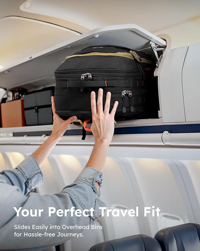 Tolaccea Carry on Travel Backpack, TSA Friendly Flight Approved Laptop Backpack Duffle Bag for Men Women with Dual Laptop Storage for 17.3", USB Charging Port, Business Rucksack 40L-50L Expandable