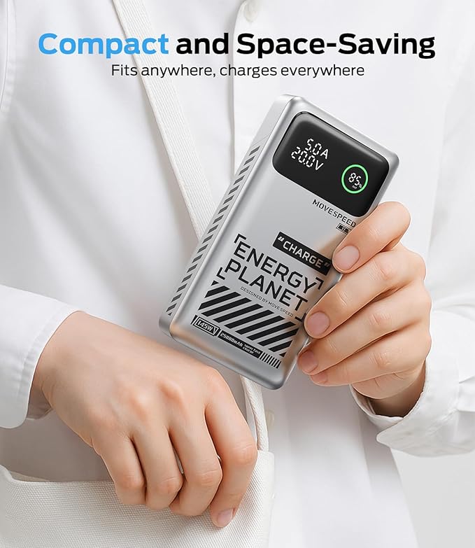 MOVE SPEED 145W Laptop Power Bank, PD 3.1 25,000mAh Fast Charging Portable Charger with 240W Type C Cable, USB C 3-Port with Digital Display Travel Outdoor Charger for iPhone, Dell, MacBook, Galaxy