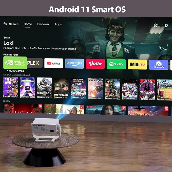 Projector with WiFi and Bluetooth, 1000+ Apps Installed, Electronic Focus & Auto Keystone, Zoom, Native 1080P 650 ANSI 20000Lumen 4K Support Portable Mini Video Projector Outdoor Indoor