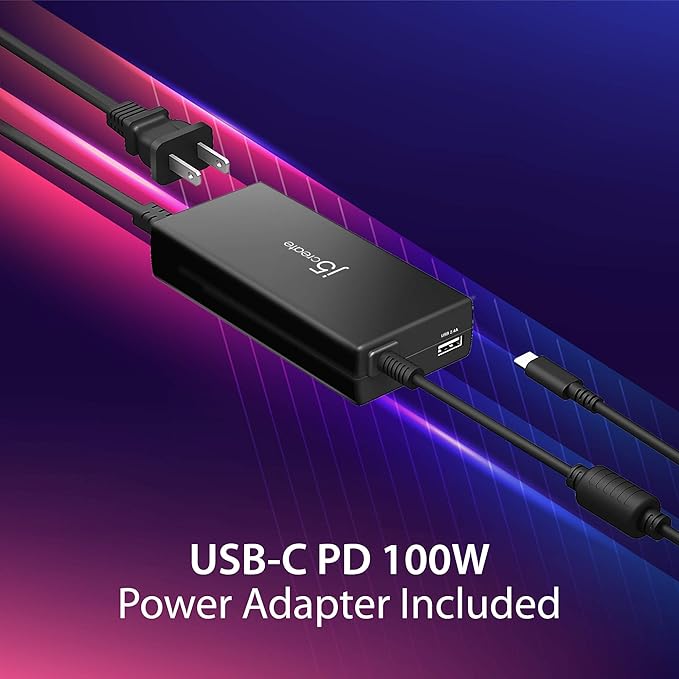 j5create USB Type C Docking Station with 100W PD Charger - Supports 3 Displays | HDMI, DisplayPort, VGA, 100W PD Charging, 1Gbps Ethernet | for MacBook Pro/Air, XPS, and More (JCD543P)