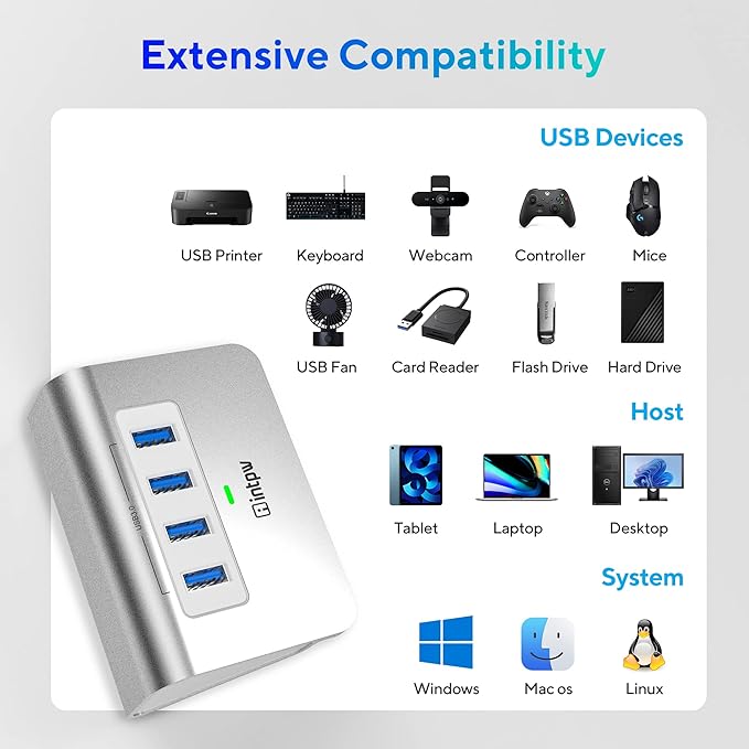 USB 3.0 Hub,Aluminum 4 Port USB Data Hub 3.0 Multi USB Port Expander Dongle USB Extension Multiport Adapter with 3.3ft Cable USB Splitter for Laptop, PC/Xbox/Flash Drive/Printer/Camera/Keyborad/Mouse