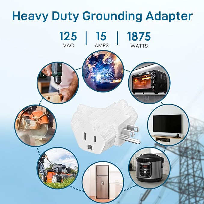 K KASONIC - 3-Outlet Grounding Adapter, [UL Listed] Plug Extender, Heavy-Duty Grounded Power Tap - 3 Pack (White)