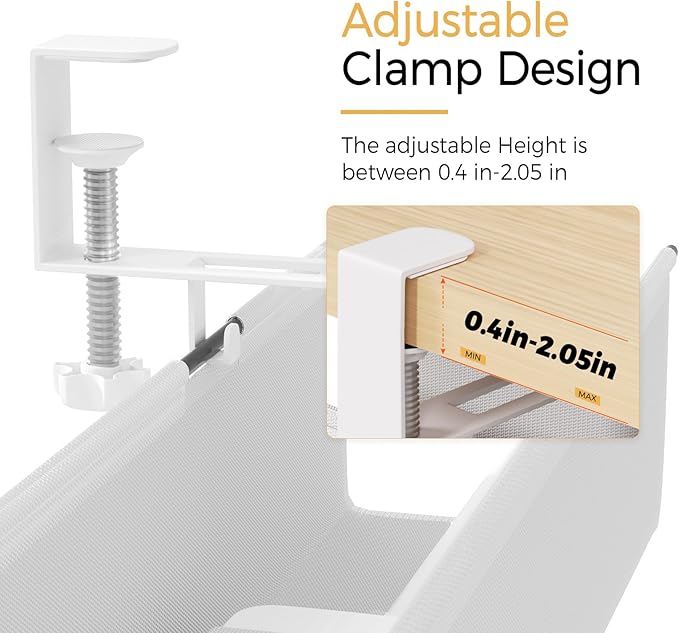 Under Desk Cable Management Tray 27.2" - No Drill Computer Wire Organizer Cable Tray, Fabric Cord Hider Clamp Mount, with 16X Cable Ties PC Cables Management Cord Holder for Office/Home (White)