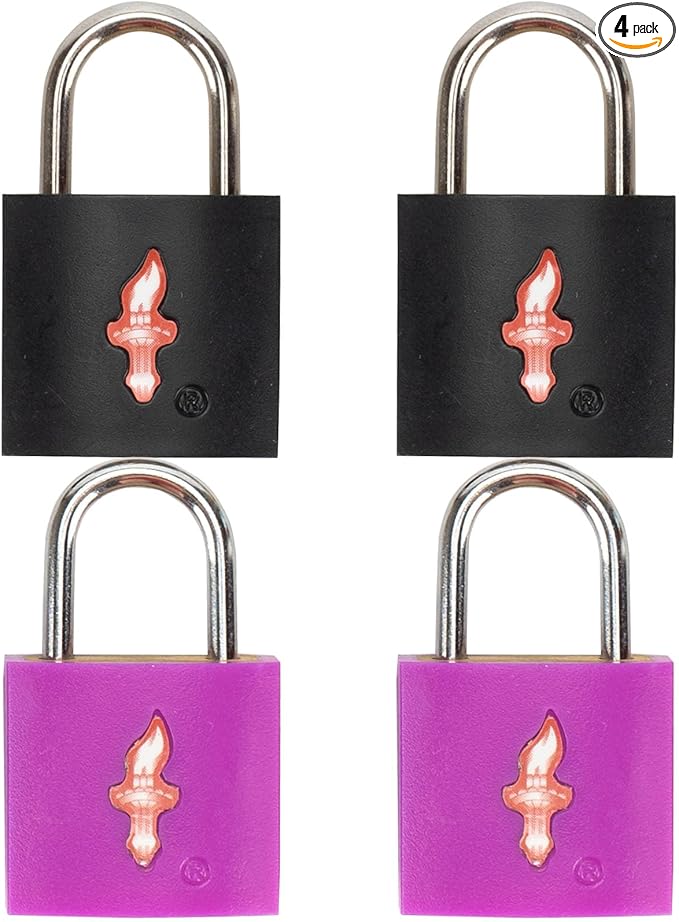 TSA Approved Luggage Locks (4 Pack) - 2 Black & 2 Purple Keyed Cable Locks with 8 Keys | Secure & Lightweight Travel Locks with Brass Core & Rubber Coating for Suitcases, Bags, Backpacks