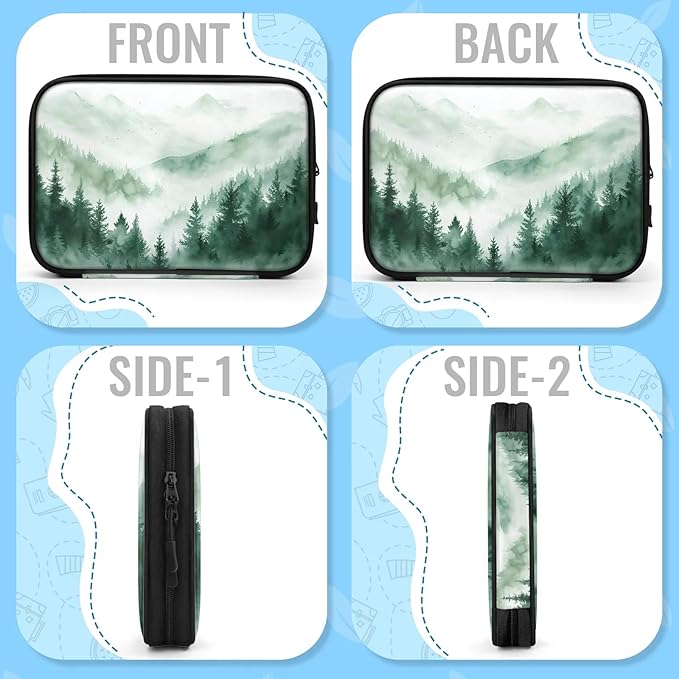 Green Misty Forest Electronics Travel Organizer Case, Tech Accessories Cable Storage Bag for Cords, Charger, Phone, Hard Drive