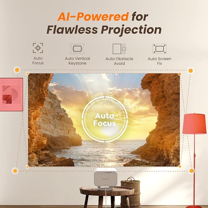 [Netflix-Licensed/Sound by JBL] Yaber L2 Plus Projector with WiFi and Bluetooth, Native 1080P Projector 4K Support, Auto Focus/Keystone Correction, Built-in Apps, Portable Proyector for Home & Outdoor