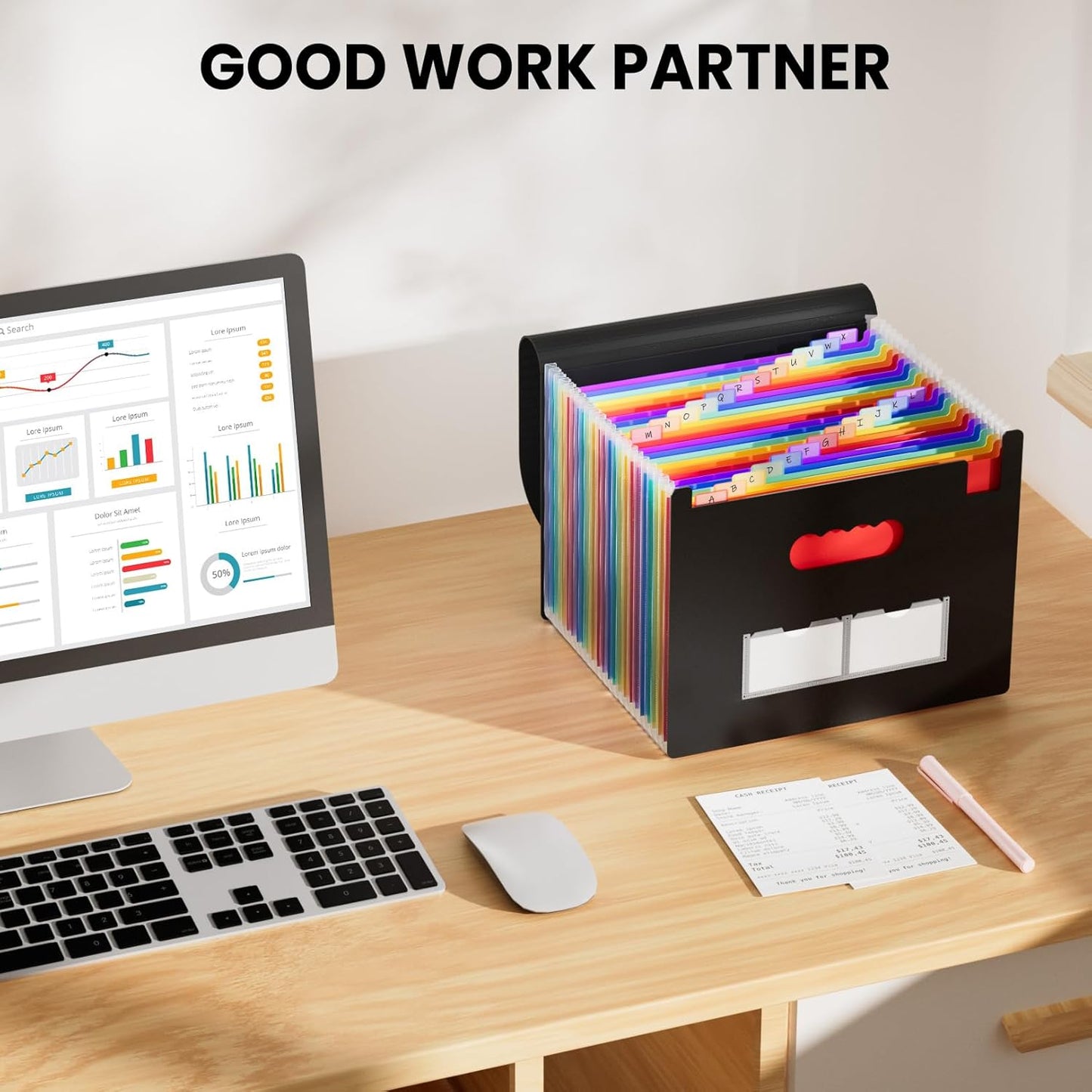 Sooez 24 Pockets Expanding File Folder with Blank Labels, According File Organizer with Expandable Cover, Desktop Accordion Folders Letter A4 Paper Document Storage Organizer, Blue