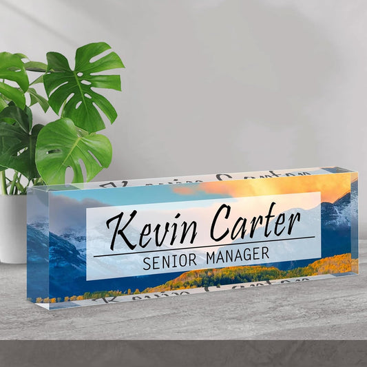 Name Plate for Desk Personalized, Acrylic Desk Decorations, Employee Appreciation Gifts, Custom Office Gifts for Coworkers, Boss, Teacher, Nurse (Landscape 02)
