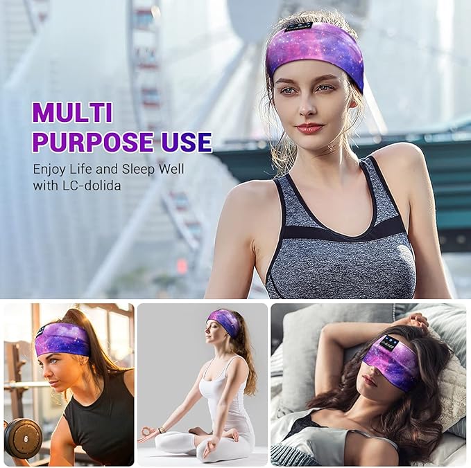 LC-dolida Sleep Headphones Bluetooth Headband Sleeping Wireless Headband Headphones with Thin HD Stereo Speakers Perfect for Side Sleepers, Sport, Yoga, Travel