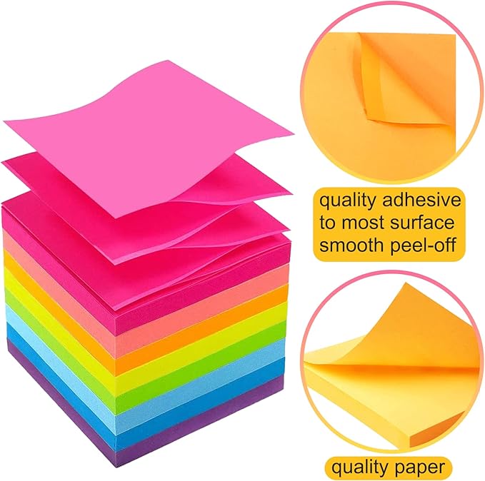48 Pack 3840 Sheets Pop Up Sticky Notes 3X3 in Bright Color Self Sticky Note Pads Colorful Post Stickies for Office Home School Meeting, 80 Sheets/pad