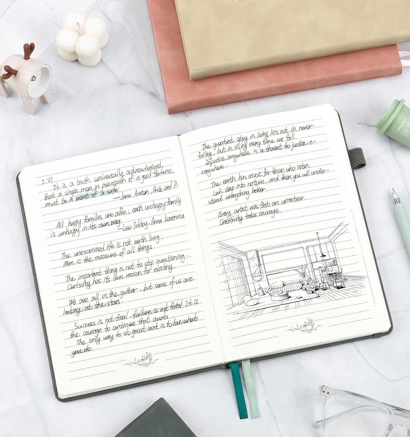 Lined Journal Notebook For Women Men, 200 Pages A5 Hardcover Leather Journals For Writing College Ruled Notebook For Work School Note Taking Business Diary Notepad 5.7'' X 8.3''- Aegean Blue