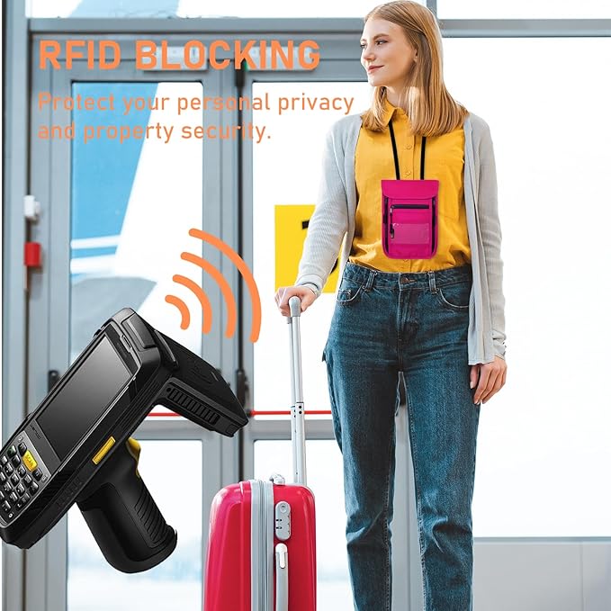 sundee Travel Neck Wallet with Double Zippers, RFID Blocking Passport Holder with Adjustable Neck Strap for Men and Women to Keep Cash, Credit Cards and Travel Documents Safe - Rose Red