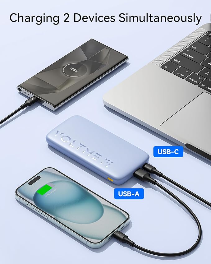 VOLTME Portable Charger, Slim 10000mAh 5V/3A Power Bank, USB C in&Out High-Speed Charging Battery Pack, Travel Essentials Dual Output Compatible with iPhone 17 16 15 14 13 12 Samsung Google iPad etc