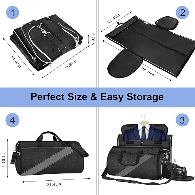 Convertible Garment Bag with Shoulder Strap, Modoker Carry on Garment Duffel Bag for Men Women -Hanging Suitcase Suit Travel Bags