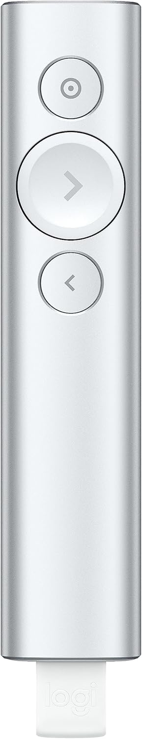 Logitech Spotlight Presentation Remote - Universal Wireless Presentation Clicker with Laser Pointer, Advanced Digital Highlighting, Bluetooth, 30 m Range and Quick Charging - Silver